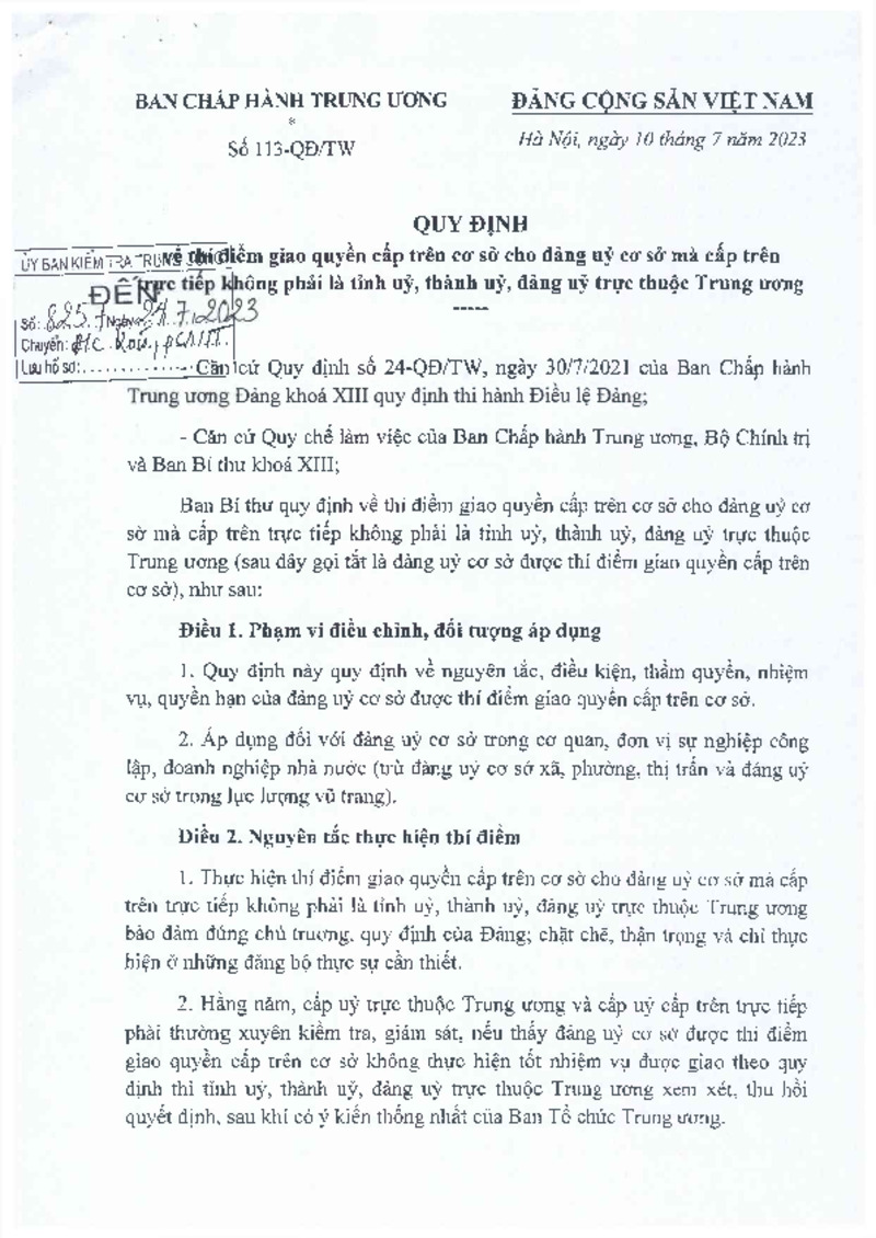 Quy định số 113-QĐ/TW